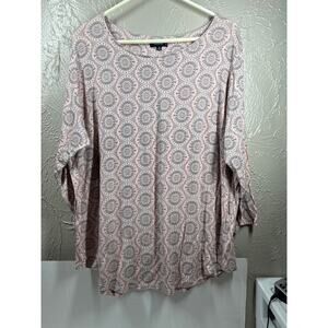 PREMISE Pink White Medallions Curved Hem Tunic Top Shirt Womens Plus Size 3X
